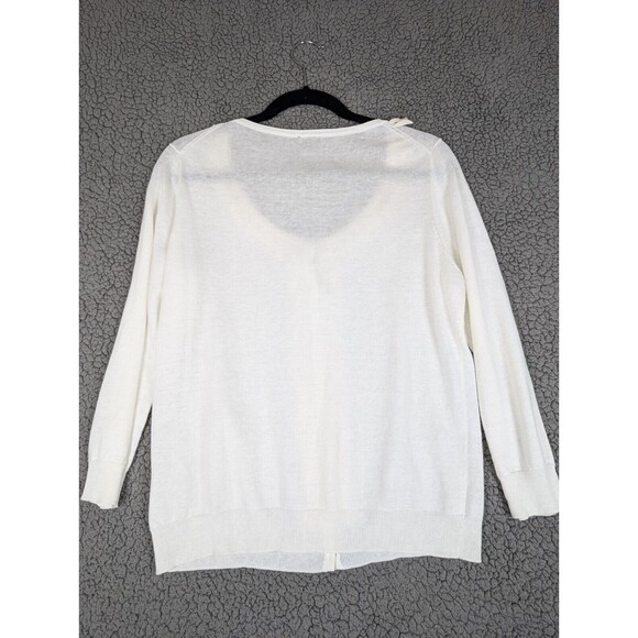 Talbots White Ruffle Front Cardigan Sweater Sz M Cream Pearl Buttons Linen Blend - Picture 10 of 10